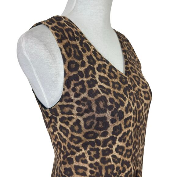 T Tahari NWT Flare Asymmetric Leopard Print Sleeveless Mesh Dress - Picture 6 of 12